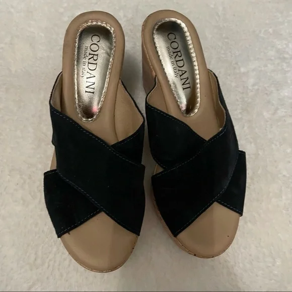 Cordani black leather cross slide wedge size 37 - Picture 2 of 8